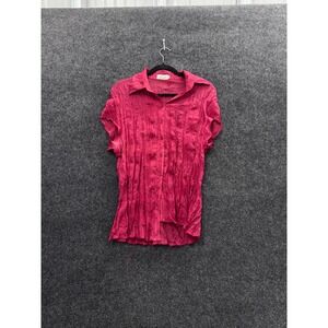 Available Magenta Crinkle Embroidered Sequin Button Up Blouse Top XXXL